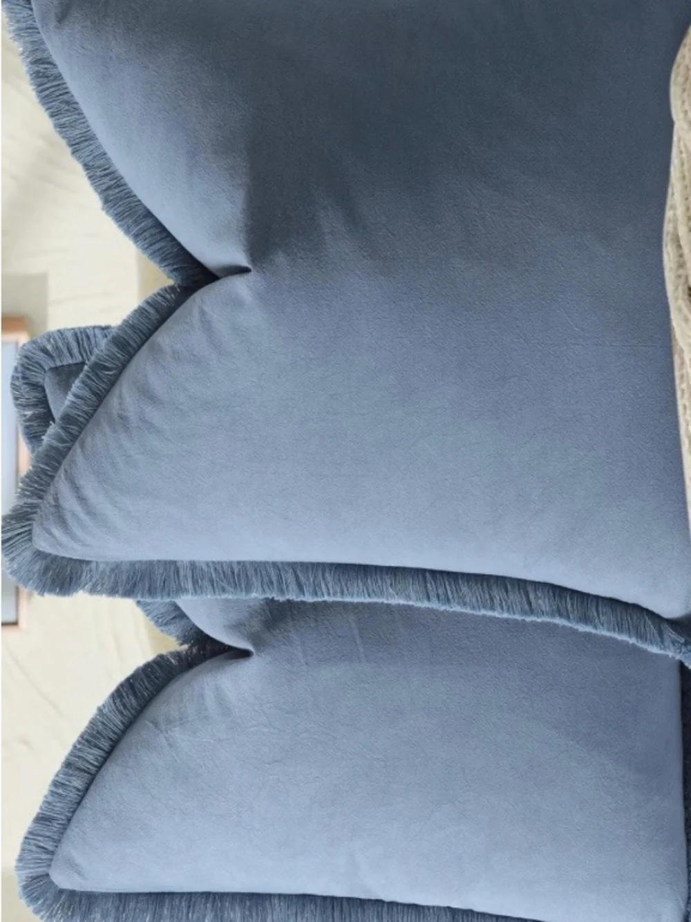 Set of 2- 20x20 pillow covers in blue with fringe ends